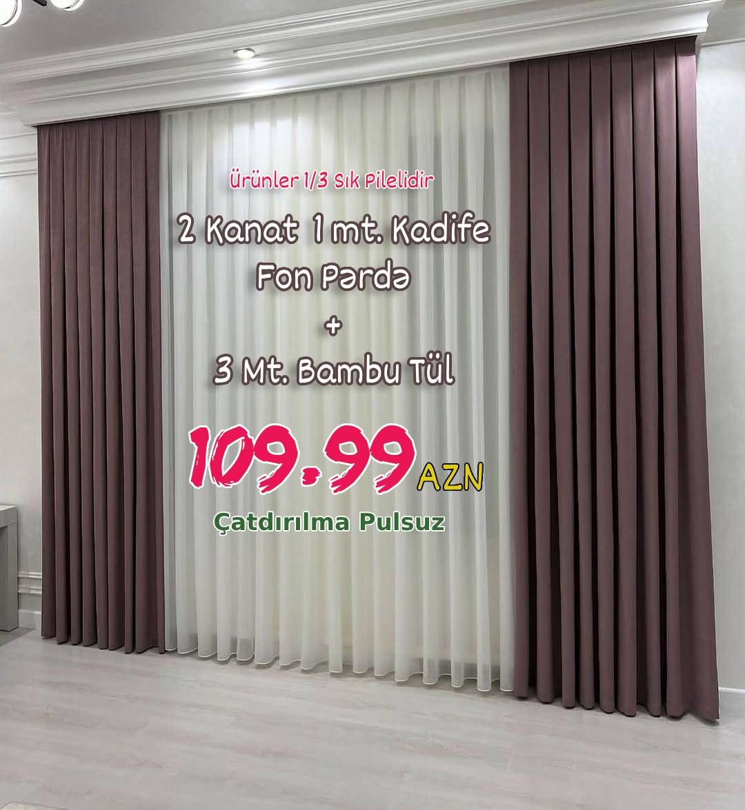 Kadife Fon (2 Kanat) - 3mt. Tül (Sık Pile) Kampanyası